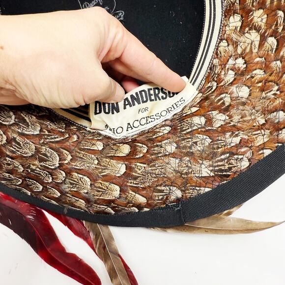 Vintage Don Anderson for Trio Accessories Feather PeachFelt Wool Bowler Hat - Picture 11 of 12